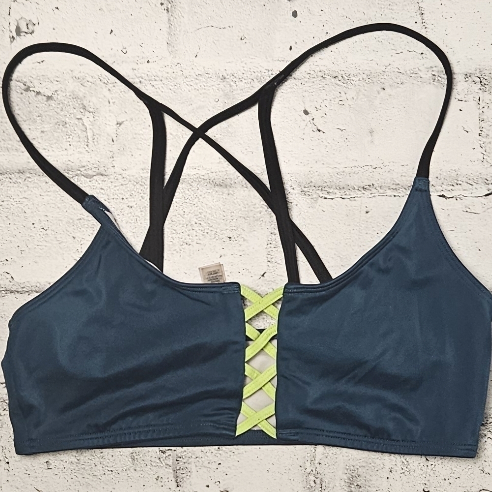 PINK Victoria’s Secret Strappy Sports Bra Blue Green Bralette Small